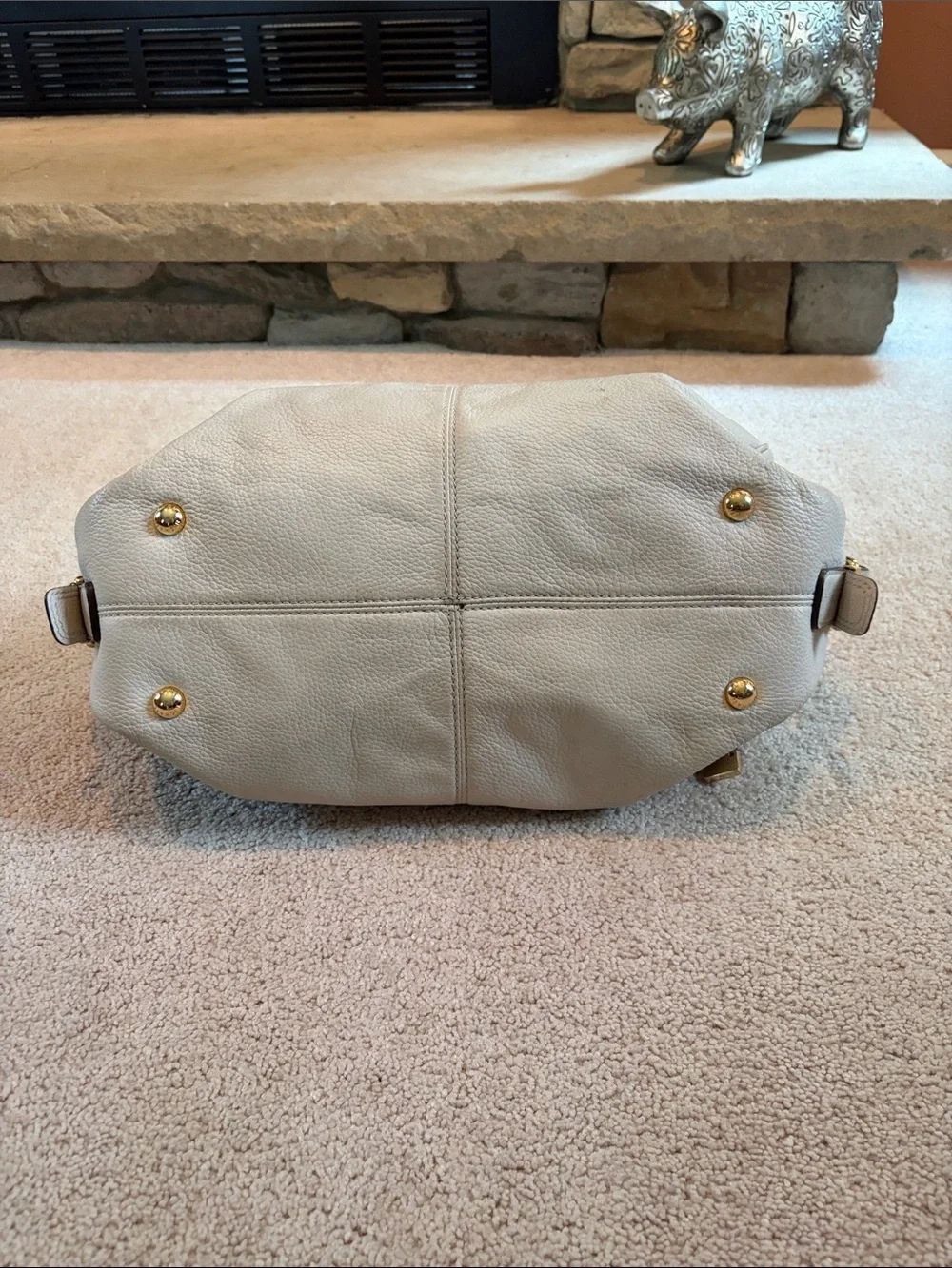 Michael Kors Ivory Leather Hobo with Gold-Tone MK Charm
